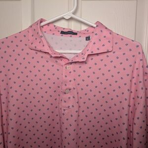 Turtleson Shirt Golf Polo Mens L Pink W Blue Turtles Rugby Stretch Athletic